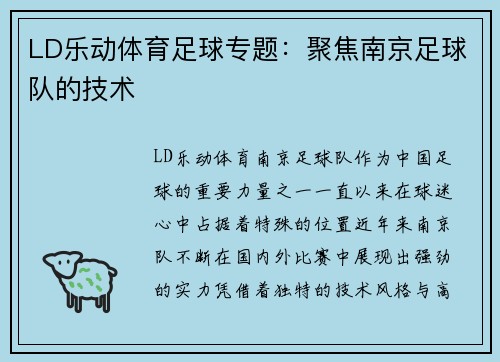 LD乐动体育足球专题：聚焦南京足球队的技术