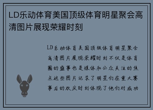 LD乐动体育美国顶级体育明星聚会高清图片展现荣耀时刻