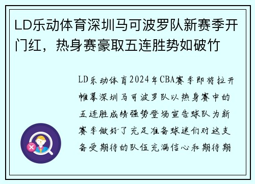 LD乐动体育深圳马可波罗队新赛季开门红，热身赛豪取五连胜势如破竹