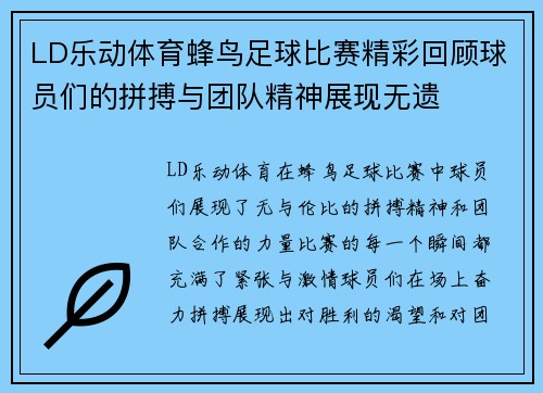 LD乐动体育蜂鸟足球比赛精彩回顾球员们的拼搏与团队精神展现无遗